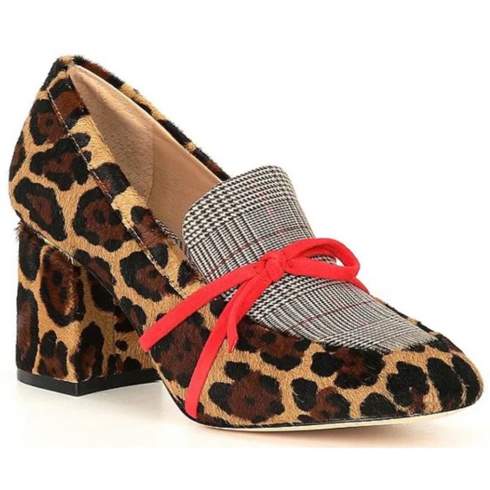 ANTONIO MELANI Leopard Print Block Heel Loafers with Pink Bow - Picture 2 of 11